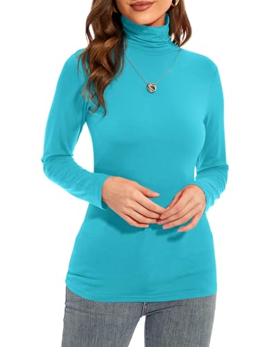 Aqua Blue Long Sleeve Shirts for Women Thermal Shirts Long Sleeve Tops for Women Medium