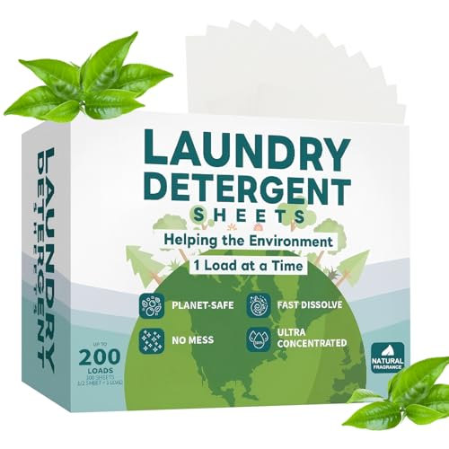 Hojas de Detergente para Ropa 200 Lavados (100×2 Hojas), Detergente Universal Ecológico Sin Plástico, Biodegradable y Soluble en Agua, Compacto e Ideal para Viajes y Hogar