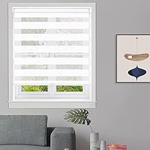 Cordless Zebra Blinds Roller Shades,Custom Cut to Size,Dual Layer Sheer Day and Night Blinds Curtains for Window,[White-FBA,25W x 60H],Horizontal Blinds for Home & Office Privacy Light Control