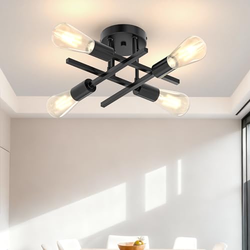 Phaosio 4-Light Semi Flush Mount Ceiling Light Fixture, Black Sputnik