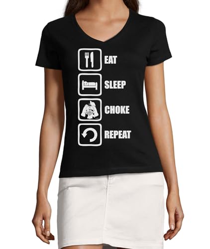 T-shirt Choke Repeat col V coton femme noir pour vivre sa passion