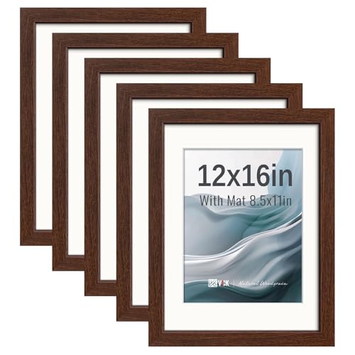 Image of VCK 12x16 Picture Frame 5 Pack, Brown Exclusive Wood, HD Glass, for Diploma