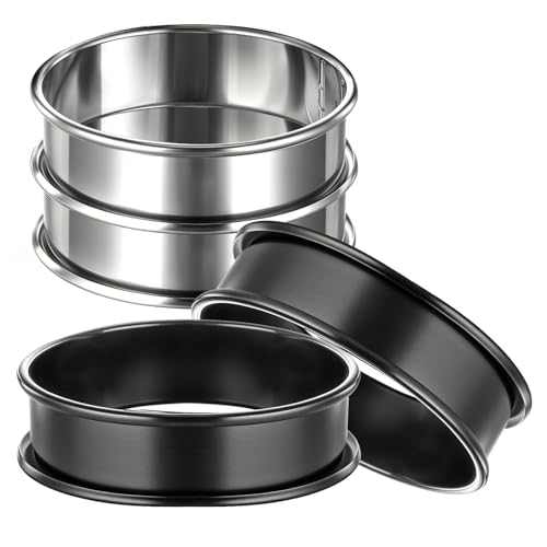 oruola Set of 4 Crumpet Rings,Cooking Rings,4pcs Stainless Steel Tart Rings for Baking,Round Metal Cooking Pastry Rings,Cookie Rings for Baking,3.12 Inch Round Egg Rings(Black, Silver)
