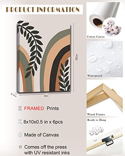 Boho Wall Art , Minimalist Wall Art , Boho Room Decor, Mid Century Modern Framed Canvas Wall Art, Abstract Boho Wall Decor, Bohemian Moon Phases Wall Painting For Living Room Bedroom Kitchen Office Home Decor Set Of 6, 8X10In (Framed) #TOP1