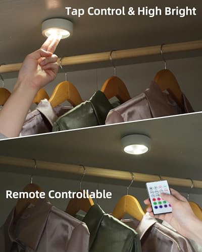 EZVALO Puck Lights with Remote,1200mAh Rechargeable Tap Light,RGB Display Lighting, Wireless Closet Light,Under Cabinet Lighs,Sitck On Lights for Halloween Decorations, Kitchen,Closet,Pantry(6 Packs) image 3