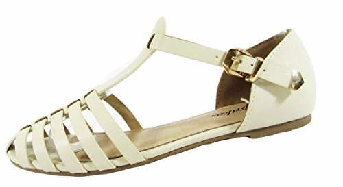 PAPRIKA Women Leatherette Almond Toe T-Strap Fisherman Flat Sandal