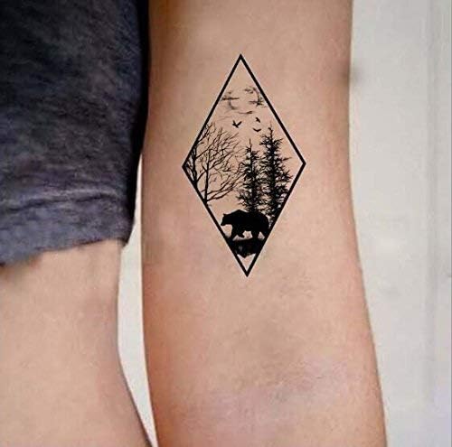 Amazon 防水一時的な偽のタトゥーステッカーヴィンテージ幾何学的な黒い森クマの木デザインボディーアートメイクアップツール5 5 10 2センチメートル8s タトゥーシール 通販