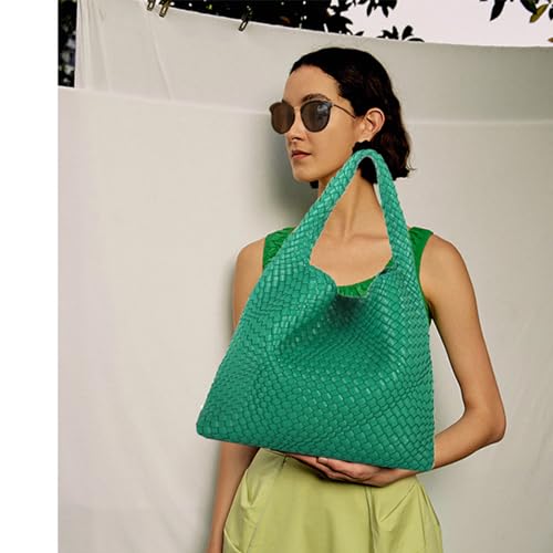 Image of Woven Tote Bag with Small Purses for Women, Vegan Leather Hobo Bags Straw Handbags Large Underarm Shoulder Bag