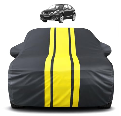 Image of Auto Hub Car Cover Compatible with Maruti Baleno (Model : 2022 -Till Date) with Mirror Pocket, Soft Cotton Lining, Baleno Car Cover Waterproof - Yellow-Black