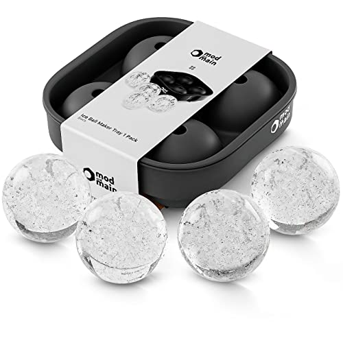 Mod And Main Large 4 X 1.78" Ice Ball Maker Tray - Premium Silicone Mold For Slow Melting Whiskey, Cocktails - Easy Release - Freezer Safe (Black, 4 X 1.78" Balls 1Pk) #TOP5
