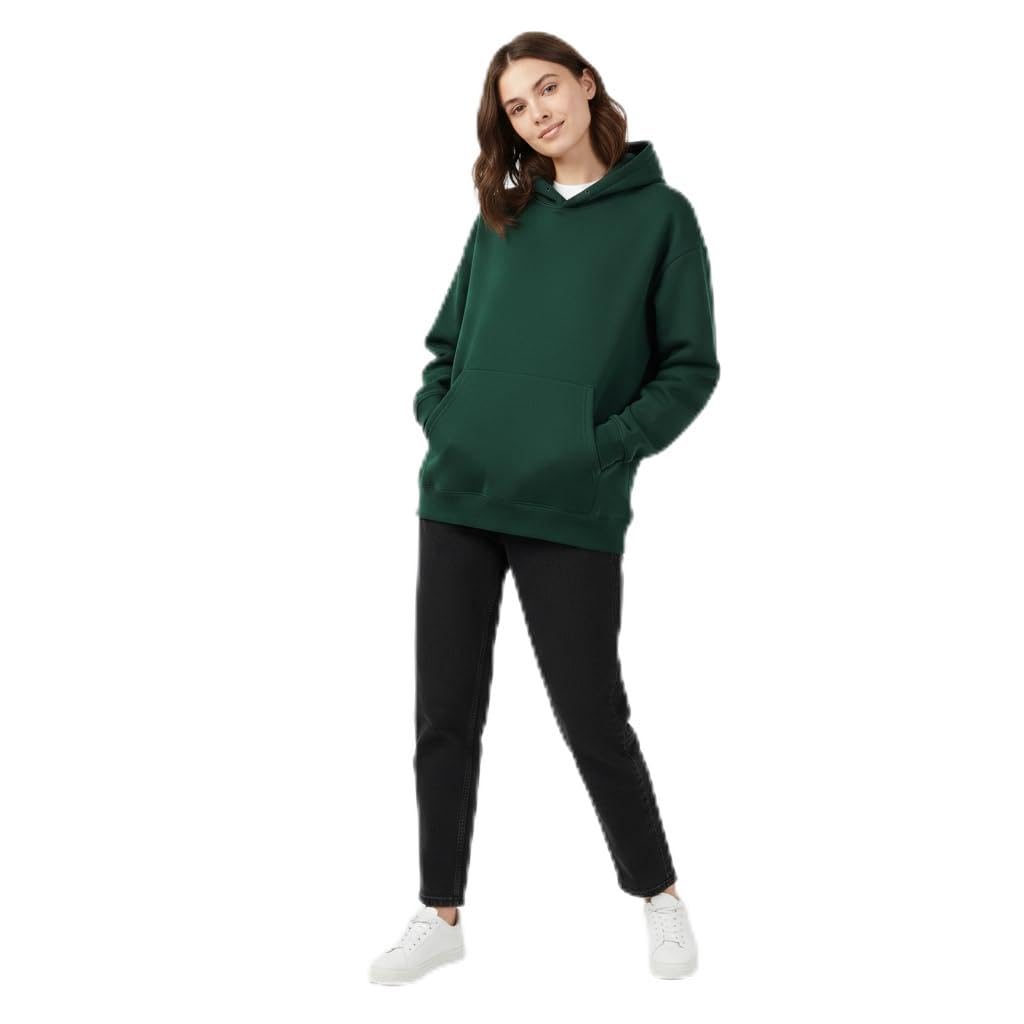 Women's Oversized Hoodie, Dark Green, Pullover Sweatshirt with Kangaroo Pocket-picture-52
