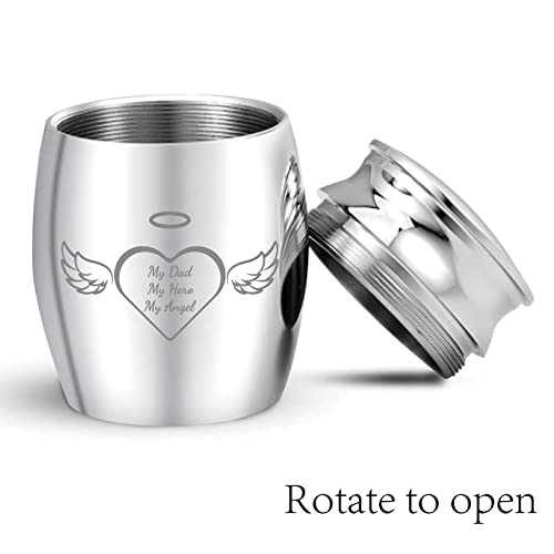 CREATCABIN Kleine Andenken-Urne Mini-Urnen Miniatur-Beerdigung Beerdigung Behälter Lasergravur Edelstahl Für Menschliches Gedenken Aschenhalter Silberfarben 40x30mm–Mein Vater Mein Held Mein Engel