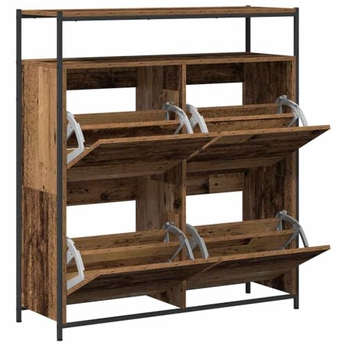 Armoire à chaussures peu encombrante en bois vieilli avec 4 compartiments de rangement