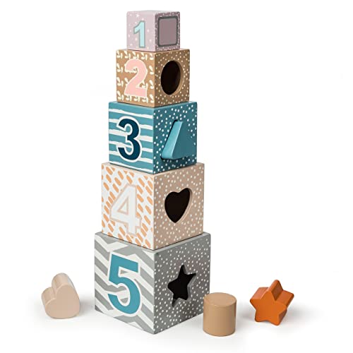 Image of Mary Meyer Leika Wooden Toys Nesting & Stacking Blocks Montessori Toys for 18+ Months Old Toddler Preschool Gifts, 3.5 x 13.5-Inches, Woodland Animals