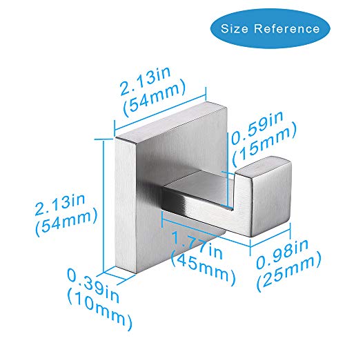 Tastos Bath Towel Hooks Brushed Nickel, 2 Pack Stainless Steel Robe Coat And Clothes Hook, Heavy Duty Wall Hook For Bathroom & Kitchen, Modern Square Style Wall Mounted (Silver) #TOP4