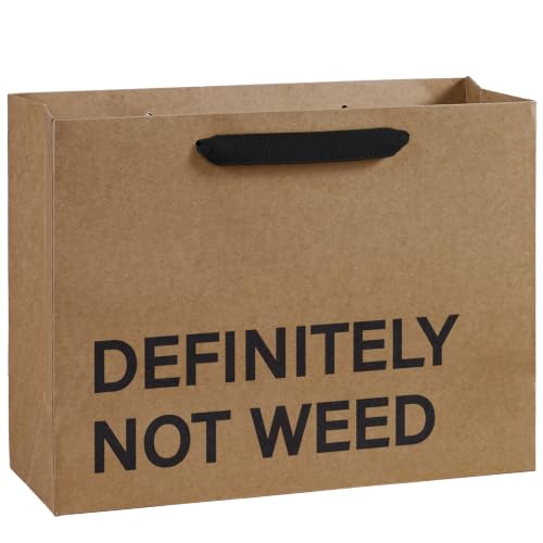 WRAPAHOLIC 13" Large Kraft Funny Gift Bag - Definitely Not Weed Design Paper Bags, Perfect for Friend Birthday, Gag Gift, Holiday Present, White Elephant Party