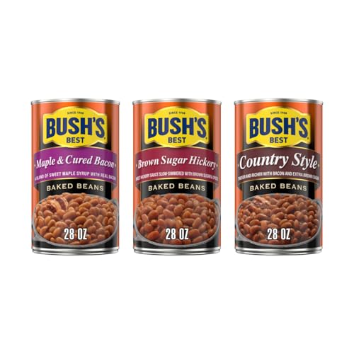 Image of Bush's Best Baked Beans, Hearty Side Dish - Sweet Country Maple, Maple Cured Bacon, Country Style & Brown Sugar Hickory, 28 oz each (Variety Pack)