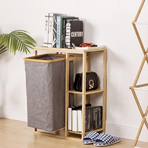 MAIES Bamboo Laundry Hamper with Compartments, Freestanding Portable Laundry Hamper Basket Table Laundry Organizer Cabinet for Bathroom Bedroom