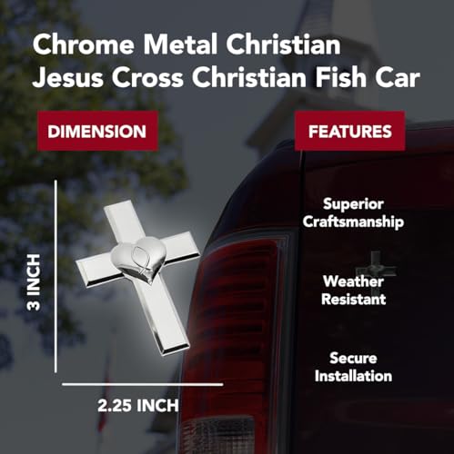 Image of SPARTA Christian Cross Car Emblem - 3D Chrome Metal Badge Decal with Strong 3M Adhesive | Universal Fit for Car, Truck, SUV | Support Children with Autism