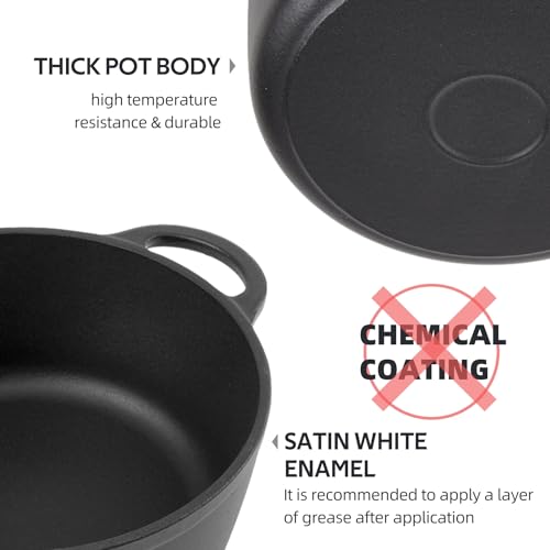 Image of 3 Quart Dutch Oven Enameled Cast Iron with Lid - Big Dual Handles - Oven Safe up to 500F - Classic Round Pot for Versatile Cooking Matte Black(No Enameled)
