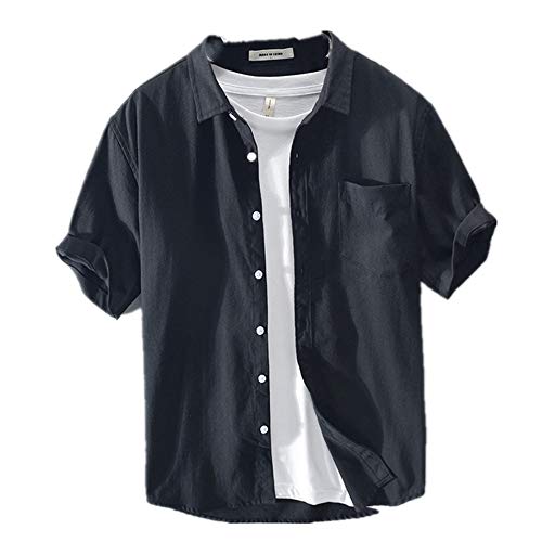 Preisvergleich Produktbild NOBRAND Herrenhemd, kurzärmelig, schlicht, lässig, Baumwolle Gr. XL, Schwarz