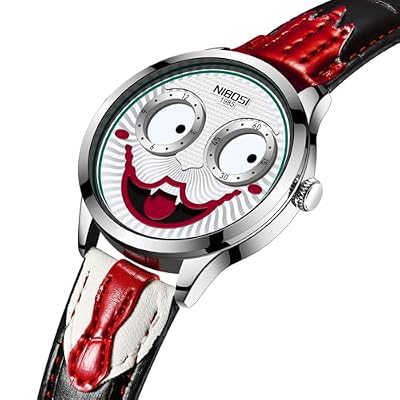 NIBOSI Watches for Men Analog Quartz Clown Dial Wrist Watches Unique Weird Fashion Cool Watch Waterproof Leather Strap Men's Watches