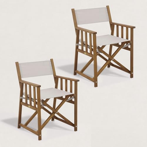 Fauteuil réalisateur en Bois Joy - Lot de 2 Fauteuils livrés montés par Lot de 2 Légers et Pratiques Tissu Spun Polyester 320g Doux et déperlant Beige...