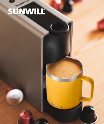 Image of SUNWILL Insulated Coffee Mug with Lid, Travel Tumbler with Handle, 14 oz Stainless Steel Cup for Camping, Office, Home, Powder Coated Yellow