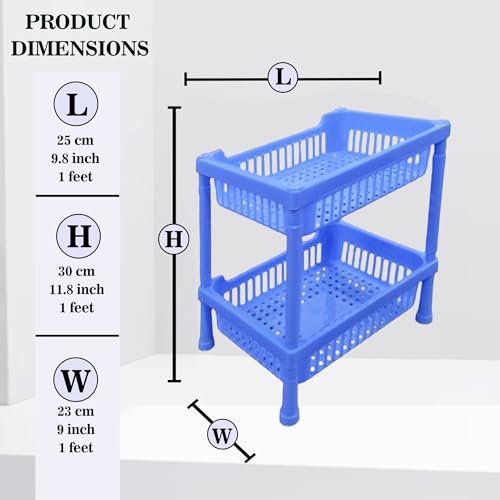 Image of Sulfar Multipurpose Plastic Trolley with Countertop Dish Rack for Kitchen Fruit Vegetable Storage Basket Modern Organizer-2 Layer Shelf Cart Kitchenware Food, Snacks, Bottles, Toys, Tiered Shelf