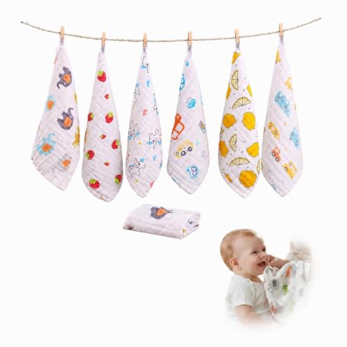 Image of BabyGo Muslin Baby Washcloths - 6 Layer Ultra Soft Cotton Baby Towels | Highly Absorbent Face Towels for Newborns, Kids & Toddlers | Quick Dry Burp Cloths & Bath Essentials - Pack of 6
