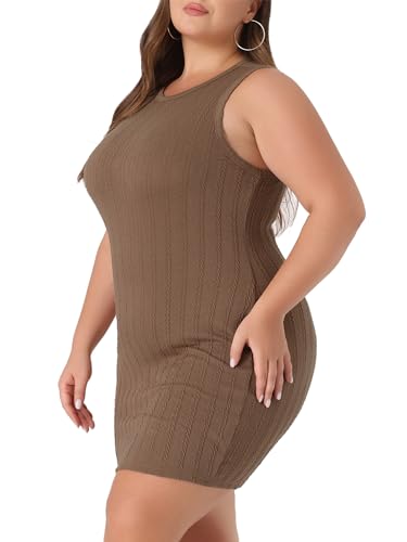 Image of Agnes Orinda Plus Size Sweater Dresses for Women Sleeveless Ribbed Knit Casual Bodycon Pencil Mini Tank Dress