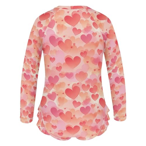 Colorful Hearts Valentine Girls Long Sleeve Swimsuit UPF 50+ Rashguard Swimwear One Piece Bathing Suit 212167402