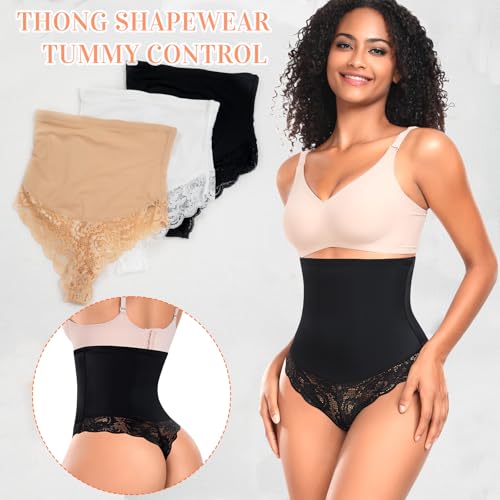 Tummy Control Thong Shapewear for Women High Waisted Body Shaper Panties Lace Shaping Thong Girdle2