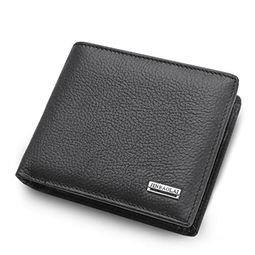 Mens Wallet Zipper Genuine Leather Card Holders Zip Coin Pocket Bifold Wallets For Men Black 1