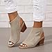 Peep Toe Booties for Women Open Toe Heeled Sandals Knit Cutout Chunky Block Heel Breathable Fashion Shoes US5-11, beige, 8