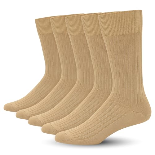 SERISIMPLE Men's Dress Socks - Bamboo Viscose Thin Ribbed Knit, Silky & Soft, Lightweight Business Crew Socks 5 Pairs