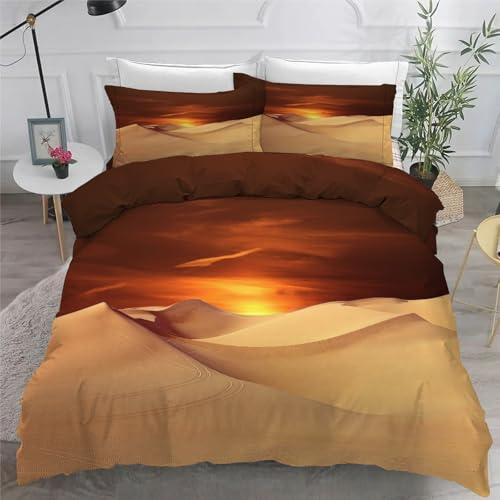 Housse de couette microfibre douce 240x260 fermeture éclair motif désert chaud