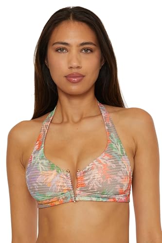 BECCA Women's Coral Reef Halter Bikini Top, Adjustable, Tie Back, Swimwear Separates