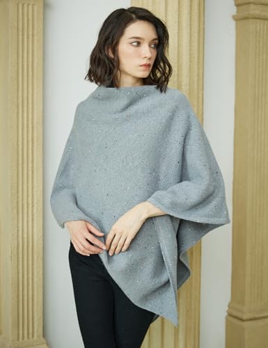 Image of BEAUTELICATE Women Wool Poncho Knitted Tweed Wool Sweater Pullover Pile Collar Cape
