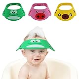 BENOSPACE 3Pcs Baby Shower Bathing Cap Soft Adjustable Cartoon Frog Pig Bear Shampoo Hat for Washing