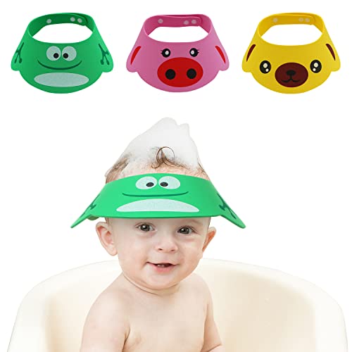 Benospace 3Pcs Baby Shower Bathing Cap Soft Adjustable Cartoon Frog Pig Bear Shampoo Hat For Washing Hair Protection Head Bathing Visor Cap With Four Gear Adjustments For Toddler Baby Kids Children #TOP11