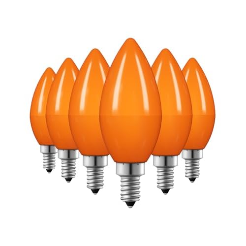 EDISHINE Christmas C35 Orange Dimmable LED Light Bulb, E12 Candelabra Bulbs, 60 Watt Equivalent, LED Chandelier Bulb, Vintage Candle Light Bulb for Christmas, Festival Decor Bulbs, 6 Pack