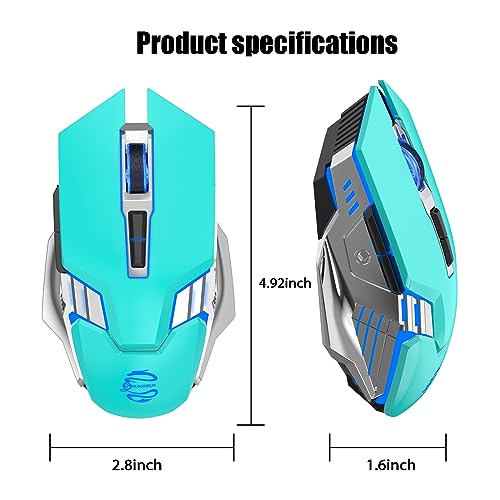 Image of Bluetooth Gaming Mouse, RGB Rechargeable USB Wireless Mouse, Quiet Click, LED Backlit, Ergonomic, with Side Button, 6 Button, DPI Adjustable, Computer Mice for Laptop PC MacBook Chromebook - Green