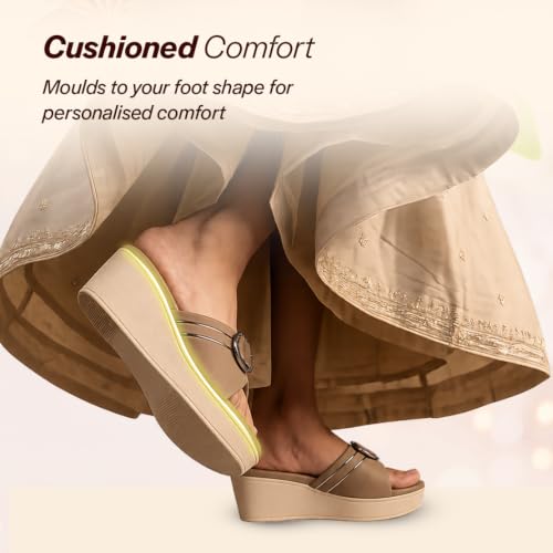 Image of FAUSTO Women Buckle Design Wedge Heel Sandals | Comfortable Slip-On Platform Slides For All Day Wear, Casual and Party | Soft Cushioned Insole