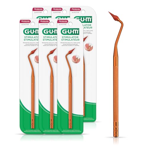 GUM Stimulator Permanent Handle with 1 Rubber Tip Long-Handled Massager & Plaque Remover for Teeth Health 1 Count (Pack of 6)