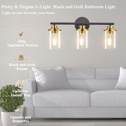 Image of Bathroom Light Fixtures,Vanity Lights,Black and Gold Bathroom Lights Over Mirror,Gold Black Vanity Light,20'' Black Gold 3-Light Modern Sconce