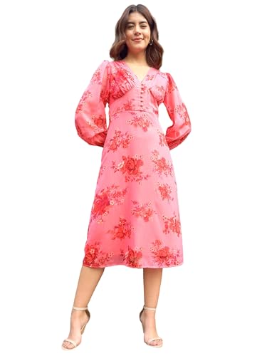 Image of RARE Women's Polyester A-Line Midi Dress (EP8128A Pink