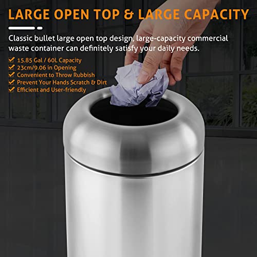 Wichemi Trash Can Outdoor Indoor Garbage Enclosure, Commercial Trash Bin With Lid Open Top Inside Cabinet Large Garbage Can Stainless Steel Industrial Waste Container (Silver) #TOP3