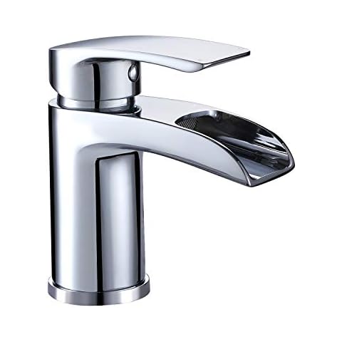 Hapilife Basin Taps Waterfall Mixers Bathroom Sink Mixer Tap Semi-open with UK Hoses Chrome Brass Cover