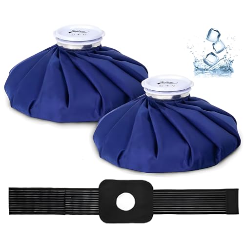 Ice Pack, Ice Bags for Injuries Reusable with Support Wrap, 11 Ice Bags Hot Water Bag for Hot & Cold Therapy and Pain Relief, No-Leak Elastic Breathable Ice Bag, Size 11, Blue